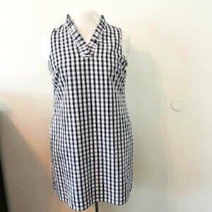 Crown & Ivy Midi Gingham Print Dress Women's 4 Blue White Preppy